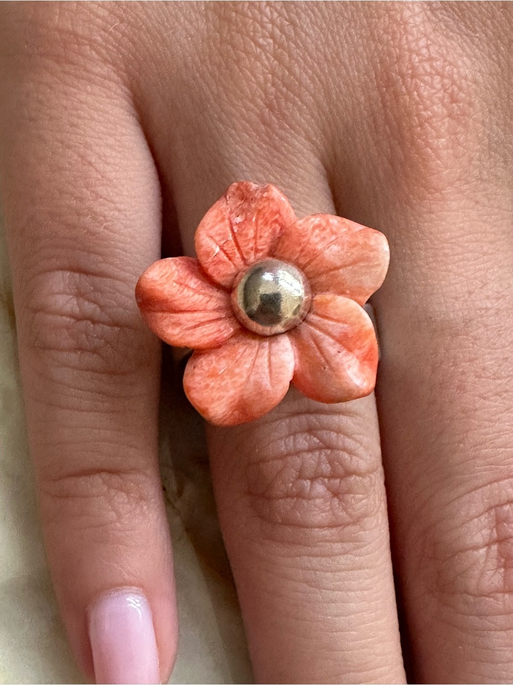 VIVAC 925 Sterling Silver Handcrafted Coral Flower Ring